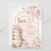 赤面ピンク牡丹茶の2人の誕生日パーティー 招待状 (正面)