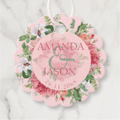 赤面ピンク白かわいらしフローラかわいいウェディングギフト フェイバータグ (正面)