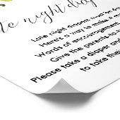 赤面ピンク白フローラ深夜おむつサイン ポスター (角)