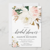 赤面ピンク白フローラ素朴秋ブライダルシャワー 招待状 (正面)