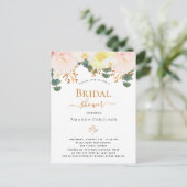赤面ピンク白フローラ黄ブライダルシャワー ポストカード (スタンド正面)