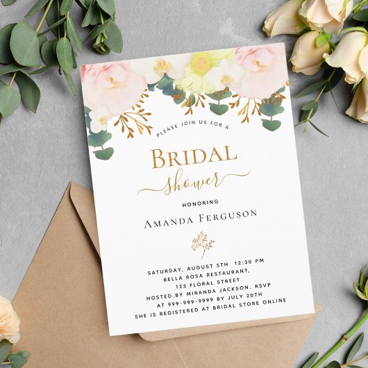 赤面ピンク白フローラ黄ブライダルシャワー ポストカード