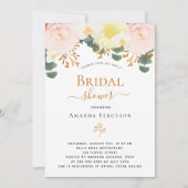 赤面ピンク白フローラ黄ブライダルシャワー 招待状 (正面)