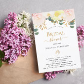赤面ピンク白フローラ黄ブライダルシャワー 招待状