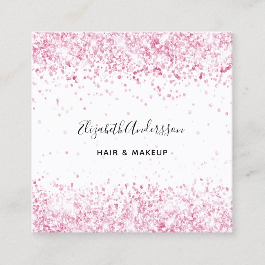 赤面ピンク白プロファイル写真qrコード スクエア名刺 (正面)