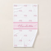 赤面ピンク白モノグラムイニシャルパターン名 バスタオルセット (ハンドタオル)