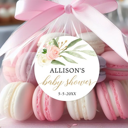 赤面ピンク白金ゴールドフローラベビーシャワーシール ラウンドシール