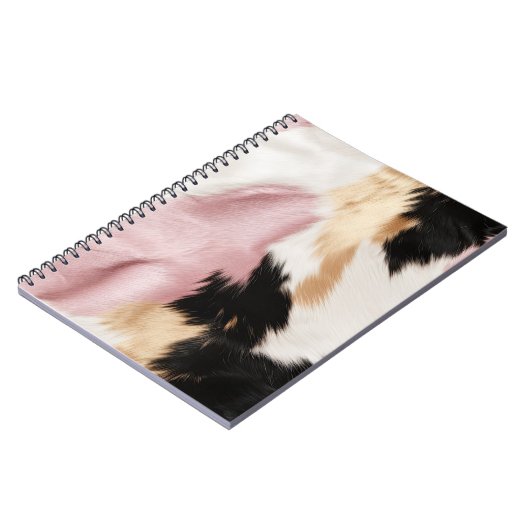 赤面ピンク白金ゴールド黒牛皮動物 ノートブック (左側)