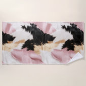 赤面ピンク白金ゴールド黒牛皮動物 ビーチタオル (正面)