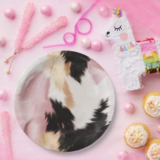 赤面ピンク白金ゴールド黒牛皮動物 ペーパープレート (パーティー)