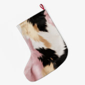 赤面ピンク白金ゴールド黒牛皮動物 ラージクリスマスストッキング (裏面 (吊り時))