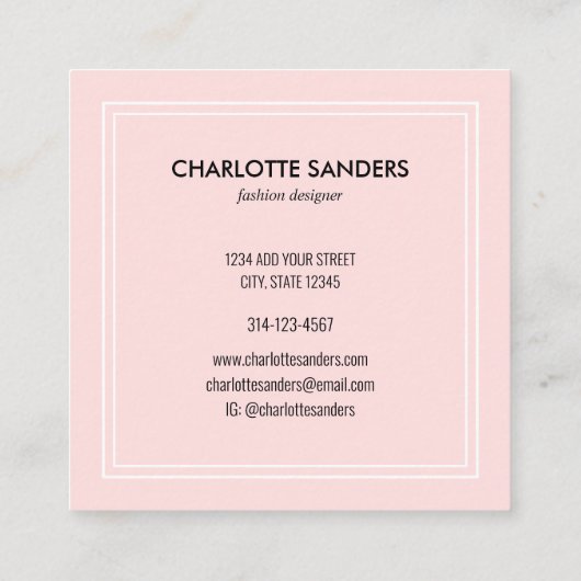 赤面ピンク白黒エレガント広場ビジネスカ スクエア名刺 (裏面)