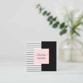 赤面ピンク白黒エレガント広場ビジネスカ スクエア名刺 (スタンド正面)