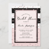 赤面ピンク白黒バラ金ゴールドブライダルシャワー 招待状 (正面)