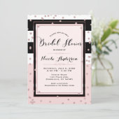 赤面ピンク白黒バラ金ゴールドブライダルシャワー 招待状 (スタンド正面)