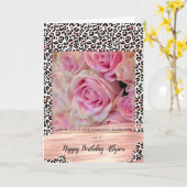 赤面ピンク白黒ヒョウ柄 カード (黄色い花)