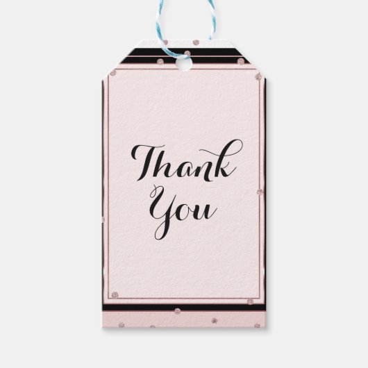 赤面ピンク白黒&バラ金ゴールドブライダルシャワー ギフトタグ (正面)