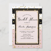 赤面ピンク白黒&金ゴールドグラムブライダルシャワー 招待状 (正面)