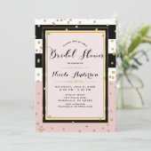 赤面ピンク白黒&金ゴールドグラムブライダルシャワー 招待状 (スタンド正面)