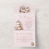 赤面ピンク秋カボチャすべて1つの赤ちゃんシャワー オールインワン招待状 (内側)