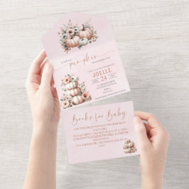 赤面ピンク秋カボチャすべて1つの赤ちゃんシャワー オールインワン招待状