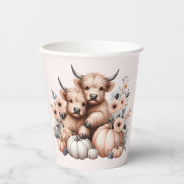 赤面ピンク秋ハイランドカウベビーシャワーカップ 紙コップ