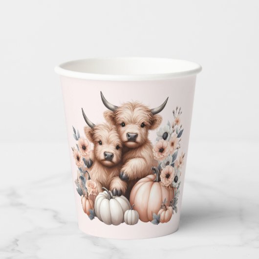 赤面ピンク秋ハイランドカウベビーシャワーカップ 紙コップ (正面)
