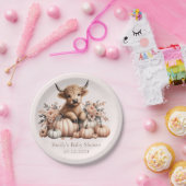 赤面ピンク秋ハイランドカウベビーシャワープレート ペーパープレート (パーティー)