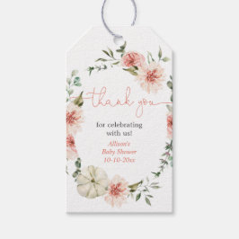 赤面ピンク秋フローラ女の子の赤ちゃんシャワーメッセージカード ギフトタグ