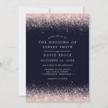 赤面ピンク紙吹雪ネイビーブルー結婚式招待状