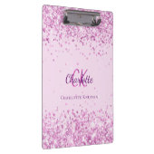 赤面ピンク紙吹雪モノグラム名 クリップボード (右)