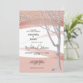 赤面ピンク素朴ウィンターツリーウォーター結婚カラー 招待状 (スタンド正面)