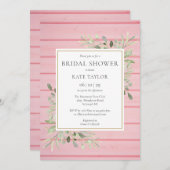赤面ピンク素朴ウッドグリーナリーブライダルシャワー 招待状 (正面/裏面)