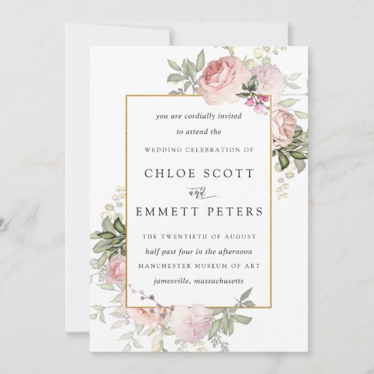 赤面ピンク素朴フローラ結婚式招待状 招待状 (正面)