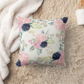 赤面ピンク紫陽花、ネイビーブルーフローラ枕 クッション (ブランケット)