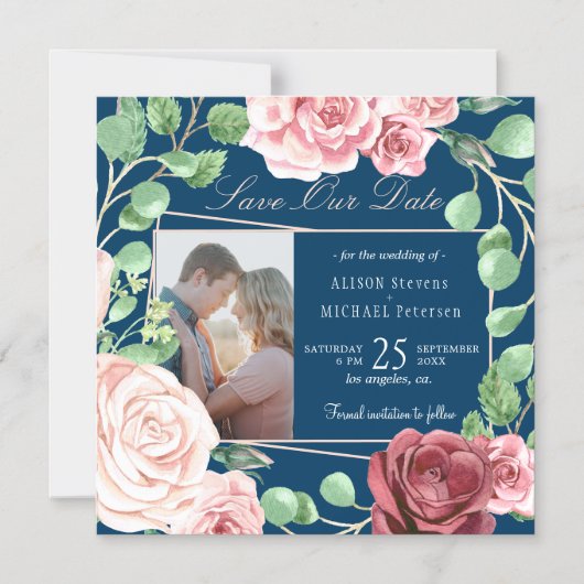 赤面ピンク結婚のバラのナ救イト マグネット招待状 (正面)