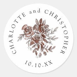 赤面ピンク結婚のバラの花束 ラウンドシール