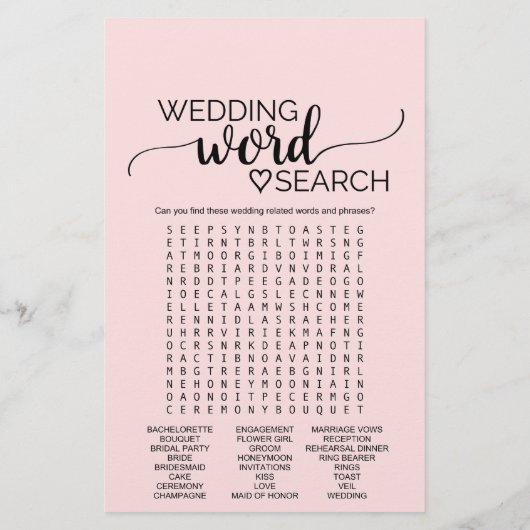赤面ピンク結婚の書道の単語検索ゲーム (裏面)