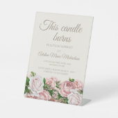 赤面ピンク結婚フローラのロウソクが燃える 台座サイン (正面)