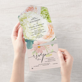 赤面ピンク結婚フローラ オールインワン招待状