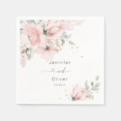 赤面ピンク結婚フローラ スタンダードカクテルナプキン (正面)