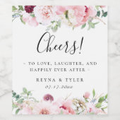 赤面ピンク結婚フローラ ワインラベル (シングルラベル)