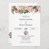 赤面ピンク結婚フローラ 招待状 (正面/裏面)