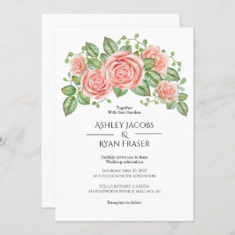 赤面ピンク結婚フローラ 招待状