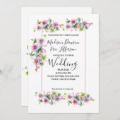 赤面ピンク結婚フローラ 招待状 (正面/裏面)