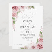 赤面ピンク結婚フローラ 招待状 (正面/裏面)