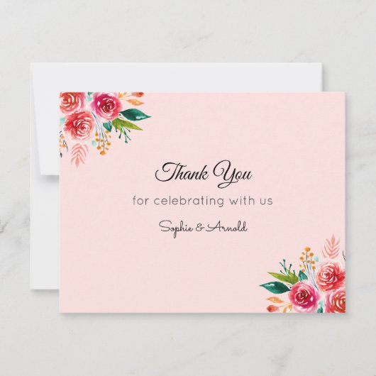 赤面ピンク結婚レッドのフローラありがとうノートカード ノートカード (正面)