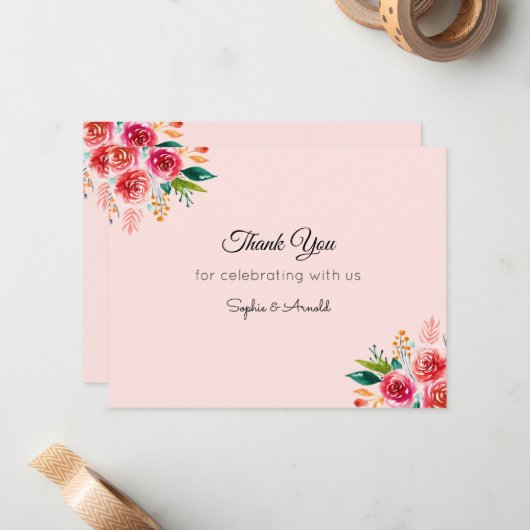 赤面ピンク結婚レッドのフローラありがとうノートカード ノートカード (正面/裏面インサイチュ)