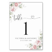 赤面ピンク結婚ローズの表番号カード テーブルナンバー (裏面)