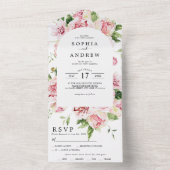 赤面ピンク結婚牡丹の全てを一つにする オールインワン招待状 (内側)